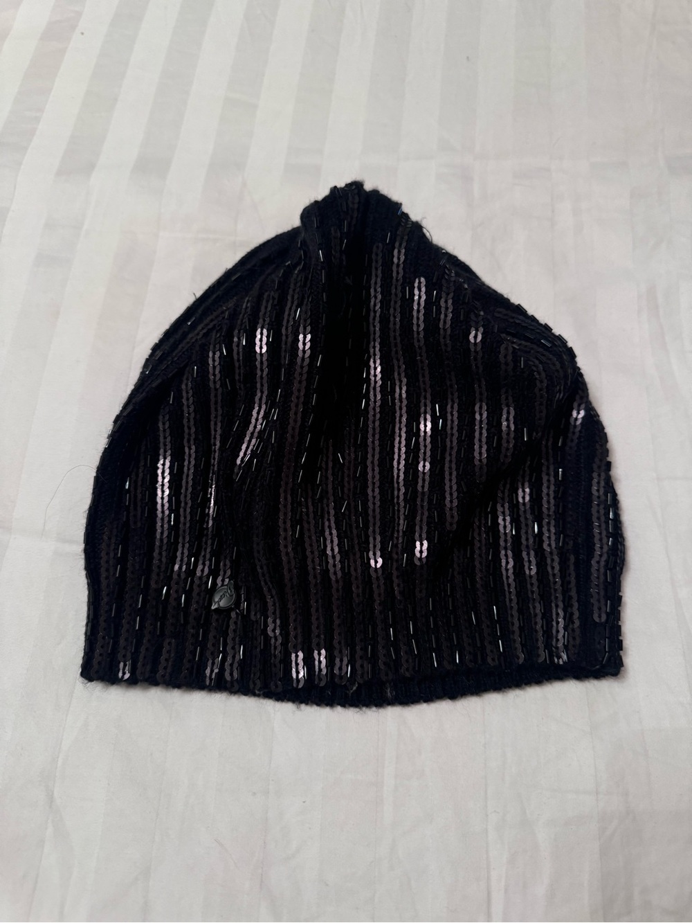 Diesel Black Ribbed Sequin Knit Beanie